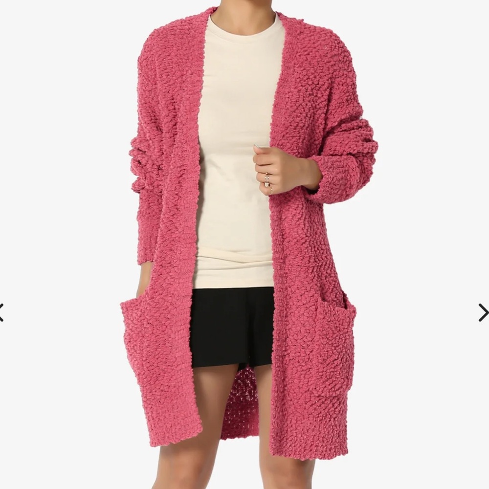 Zenana Outfitters Pink Popcorn Knit Open Cardigan